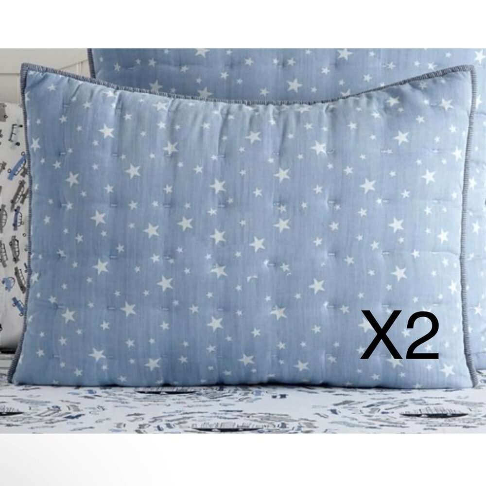 2 Pottery Barn Kids Tencel Aidan Star Quilted Standard Reversible Sham Chambray
